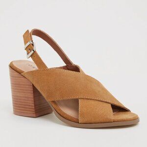 Torrid Genuine Suede Crisscross Block Heels Wide Width Brown size 11